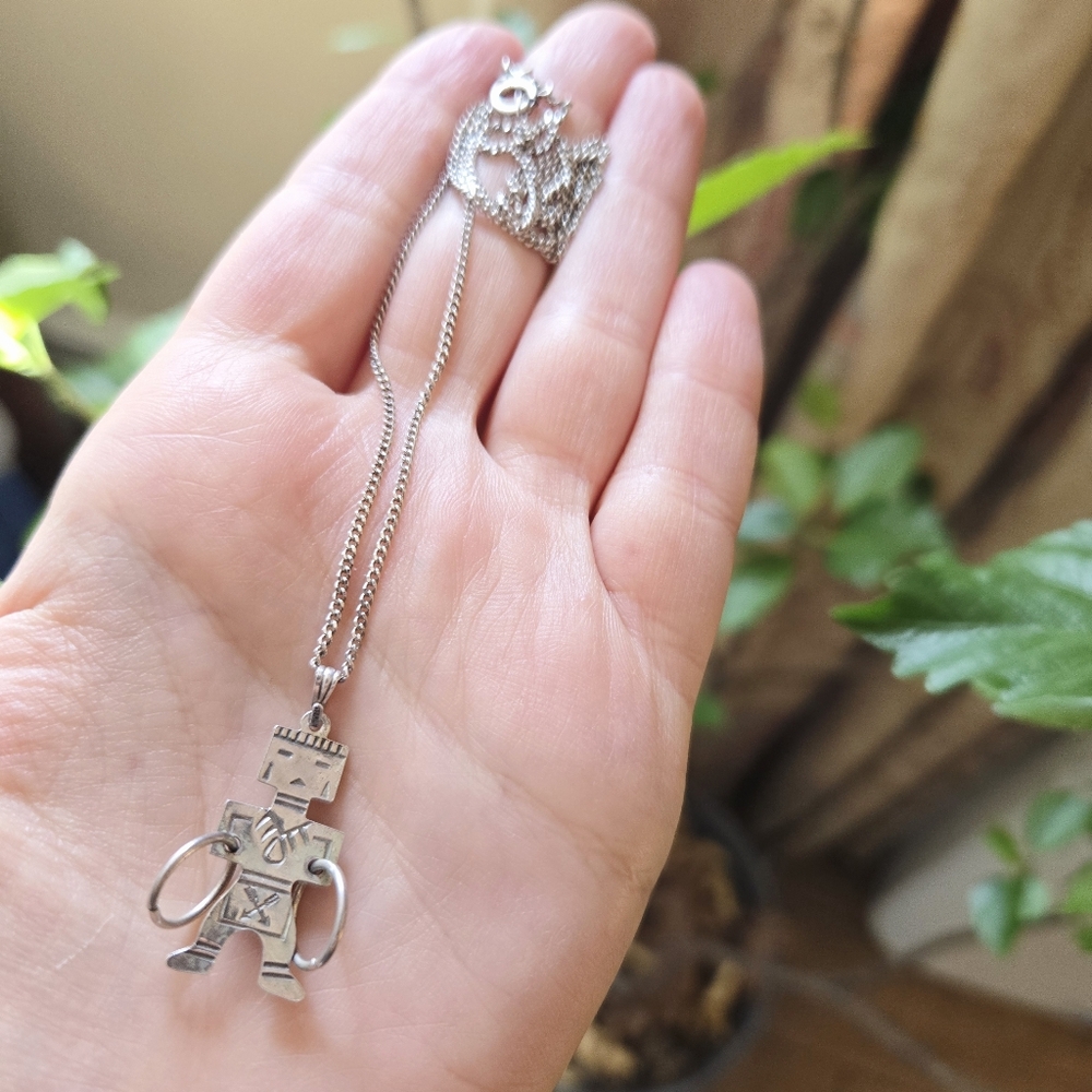 Vintage 925 Sterling Silver Navajo Native American Turquoise Tribal Man Necklace - Picture 14 of 15